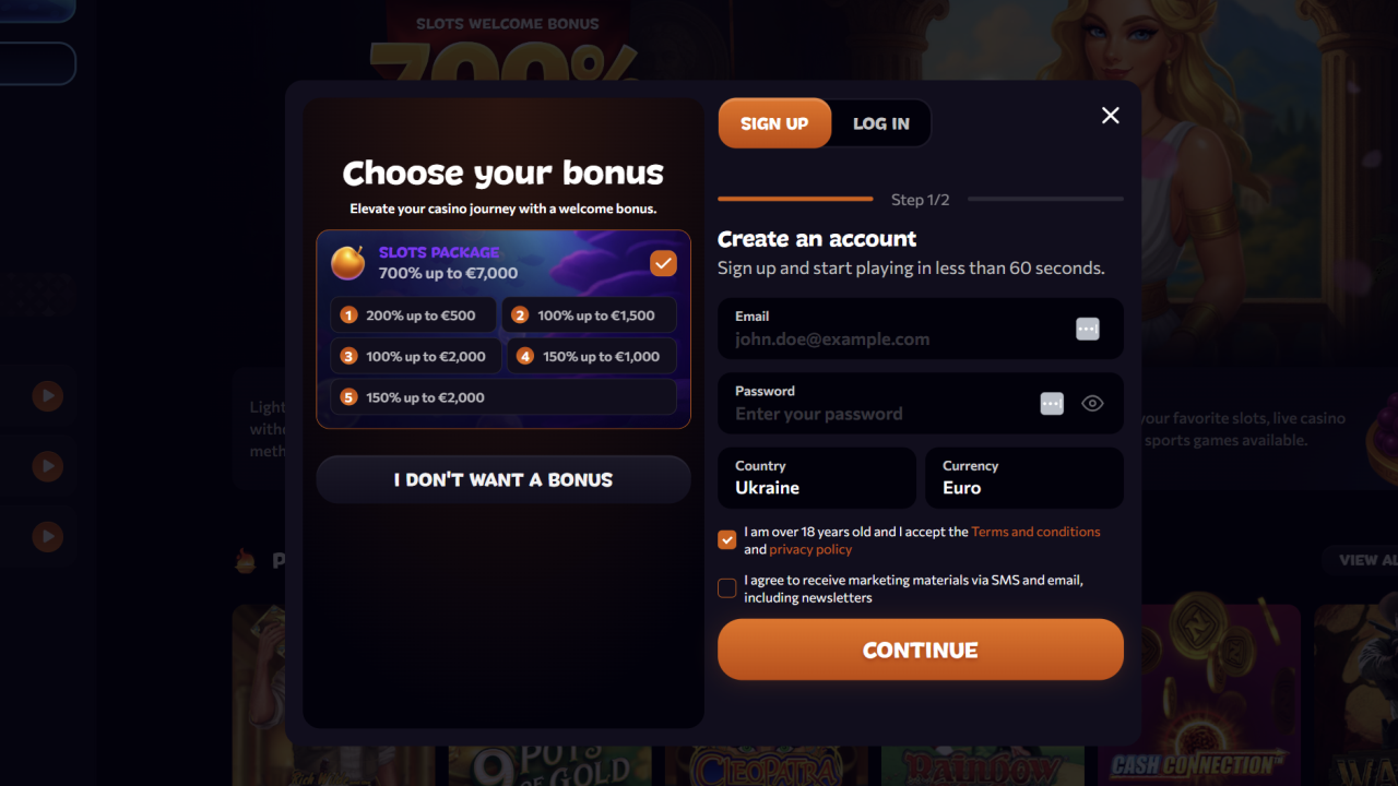 Aphrodite Casino Registration